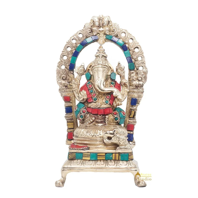 Brass Antique Ganesha Statue Ganpati Sitting Idol Home Pooja Room Décor Gift 8"