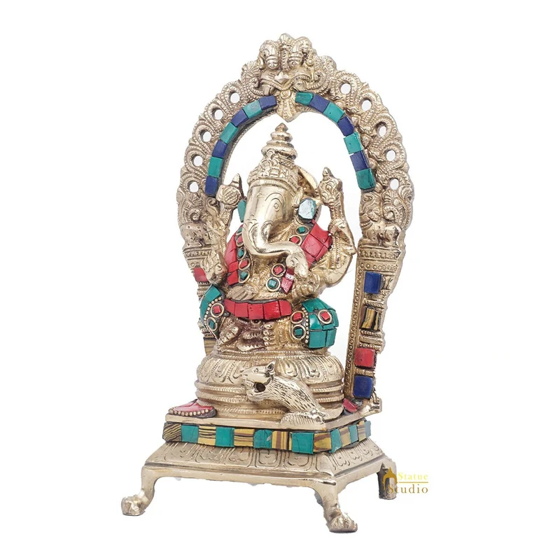 Brass Antique Ganesha Statue Ganpati Sitting Idol Home Pooja Room Décor Gift 8"