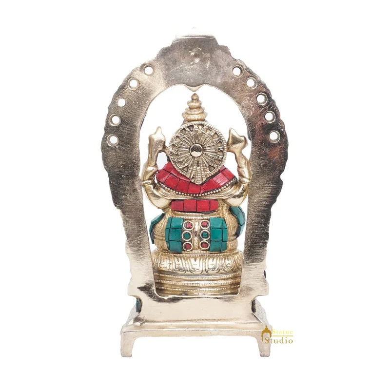 Brass Antique Ganesha Statue Ganpati Sitting Idol Home Pooja Room Décor Gift 8"