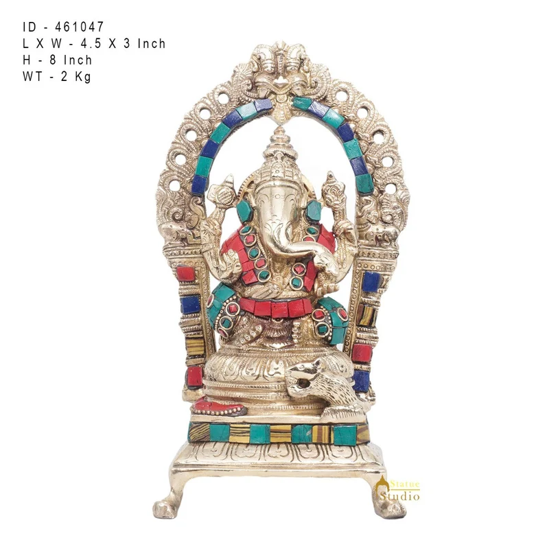 Brass Antique Ganesha Statue Ganpati Sitting Idol Home Pooja Room Décor Gift 8"