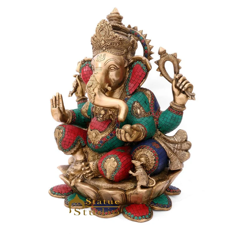 Brass Antique Ganpati Idol Ganesha Statue For Home Office Décor Large Size 21"