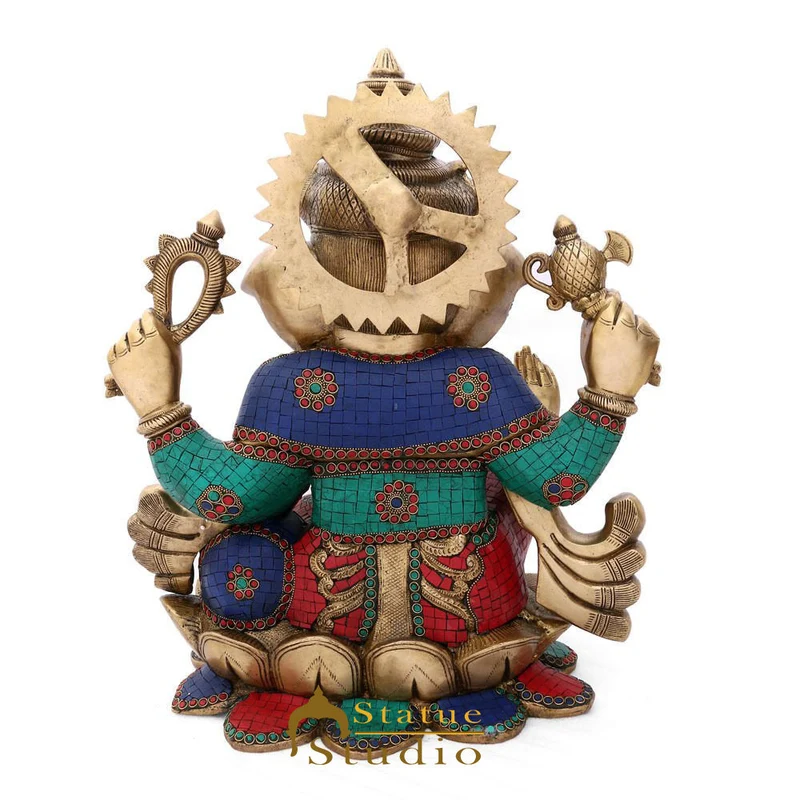 Brass Antique Ganpati Idol Ganesha Statue For Home Office Décor Large Size 21"