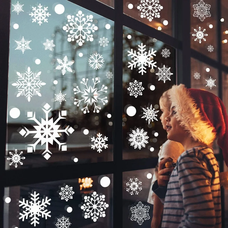 492 Stück Schneeflocken Fensterbilder – Statisch Haftende Weihnachtsaufkleber, 12 Bögen, PVC, Abnehmbar & Wiederverwendbar