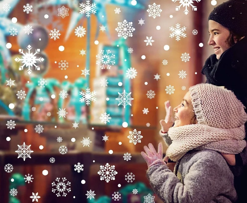 492 Stück Schneeflocken Fensterbilder – Statisch Haftende Weihnachtsaufkleber, 12 Bögen, PVC, Abnehmbar & Wiederverwendbar