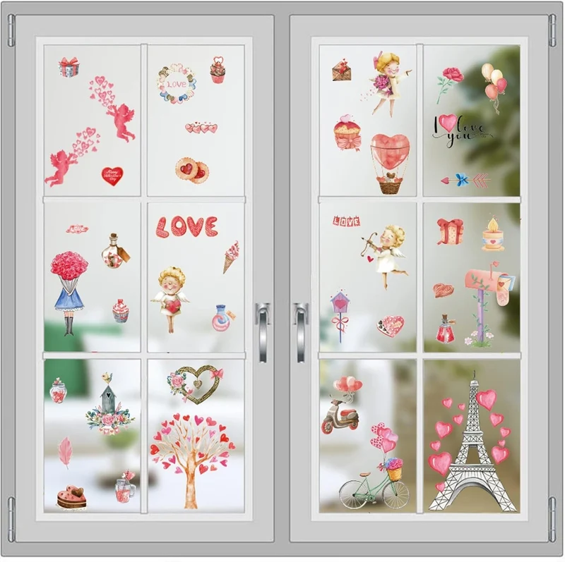 125 Stück Herz Fensterbilder – 9 Bögen Abnehmbare Fensteraufkleber, DIY Valentinstag & Hochzeitsdeko, Liebe & Herz Motive