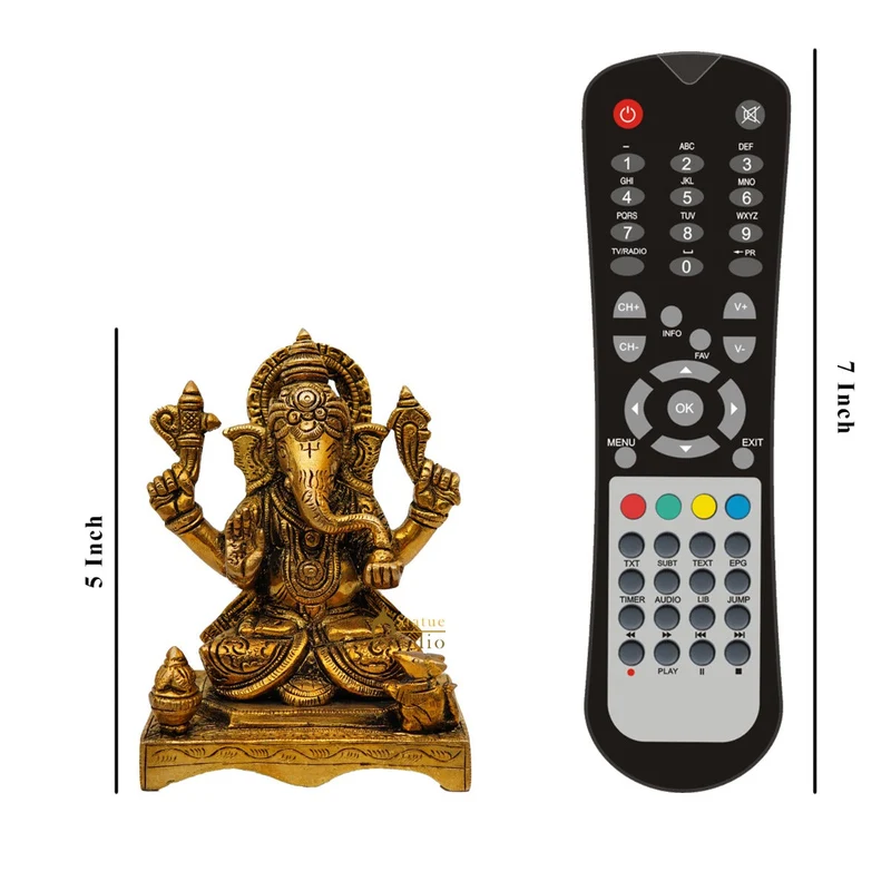 Brass Fine Ganesha Idol On Chowki Diwali Pooja Décor Gift Statue 5"