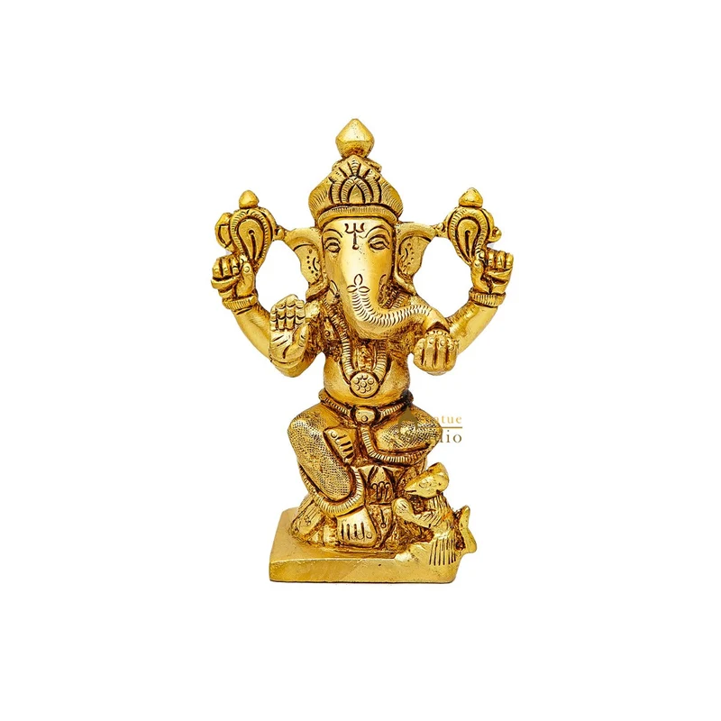 Brass Fine Mini Ganesha Idol For Home Temple Pooja Décor Statue 5"