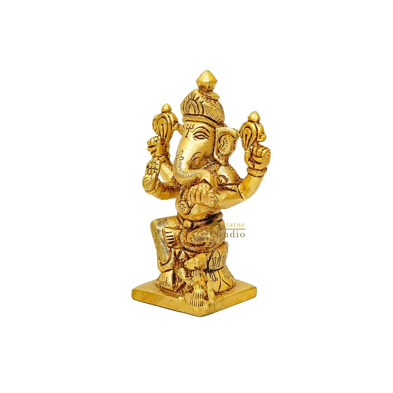 Brass Fine Mini Ganesha Idol For Home Temple Pooja Décor Statue 5"