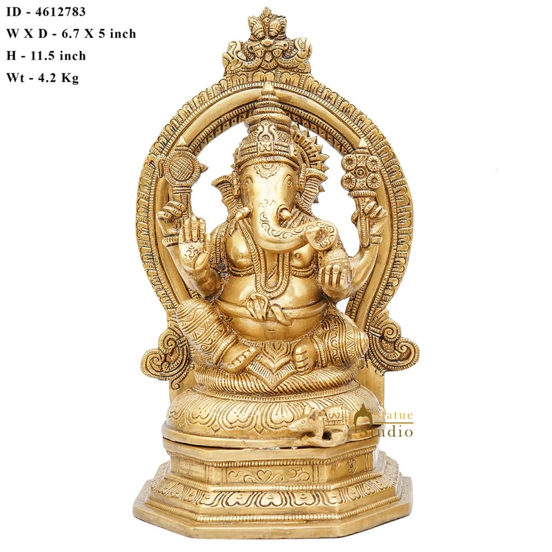 Brass Ganesha Idol Diwali Pooja Room Home Décor Gift Ganpati Statue 11"