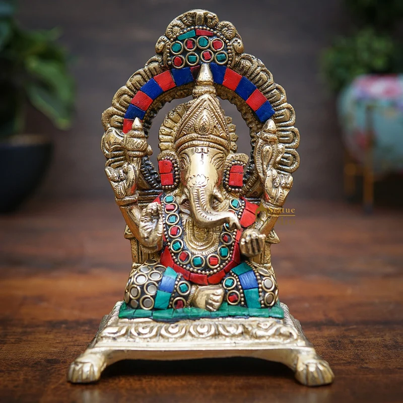 Brass Ganesha Idol Ganpati Statue For Home Diwali Pooja Room Décor Gift Showpiece 6"