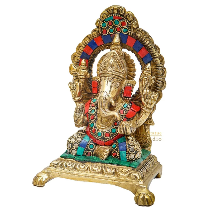 Brass Ganesha Idol Ganpati Statue For Home Diwali Pooja Room Décor Gift Showpiece 6"