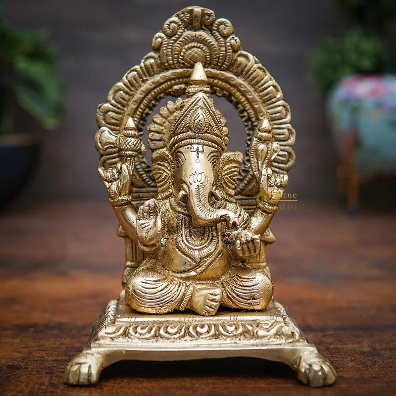 Brass Ganesha Idol Ganpati Statue For Home Diwali Pooja Room Décor Gift Showpiece 6"