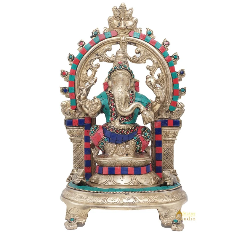 Brass Ganesha Idol Ganpati Statue For Home Office Décor Gift 11"