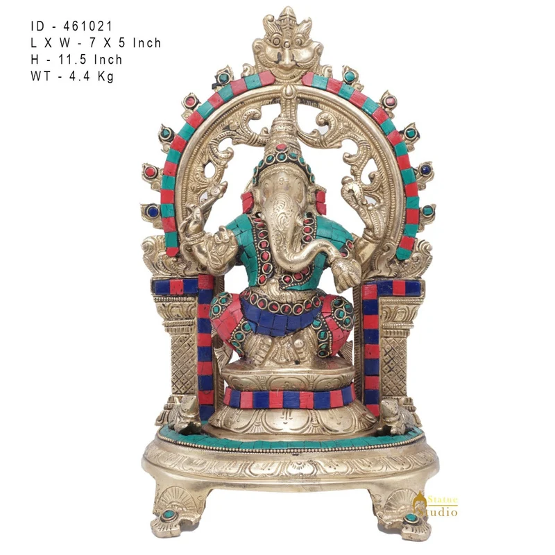 Brass Ganesha Idol Ganpati Statue For Home Office Décor Gift 11"