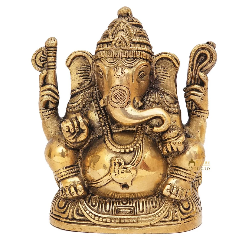 Brass Ganesha Statue Ganpati Idol For Home Office Diwali Puja Décor Idol Showpiece 5"