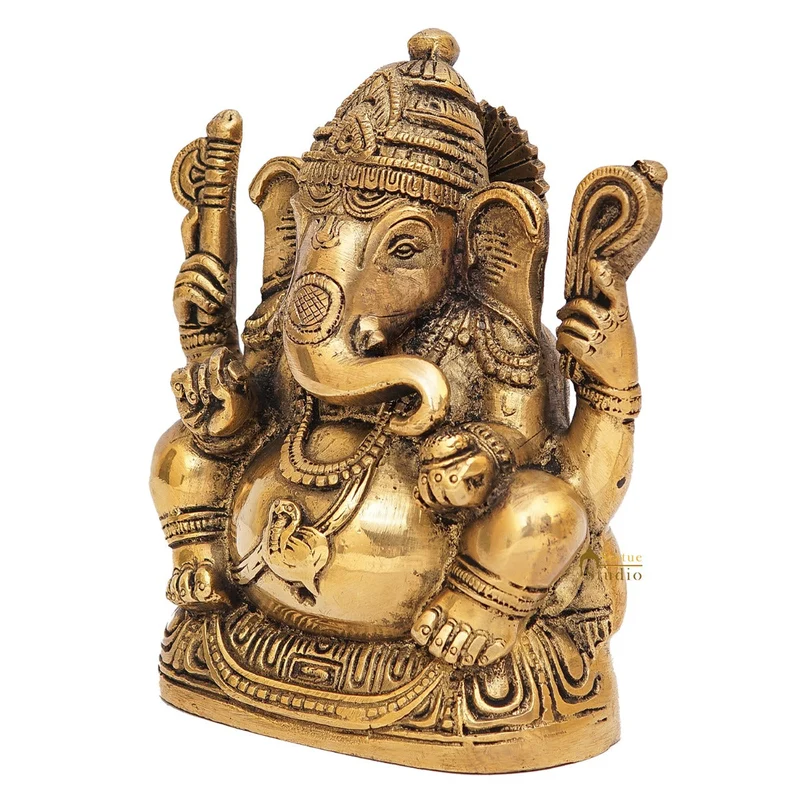 Brass Ganesha Statue Ganpati Idol For Home Office Diwali Puja Décor Idol Showpiece 5"