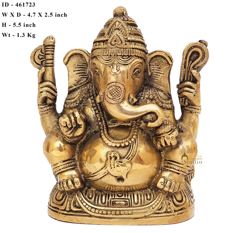 Brass Ganesha Statue Ganpati Idol For Home Office Diwali Puja Décor Idol Showpiece 5"