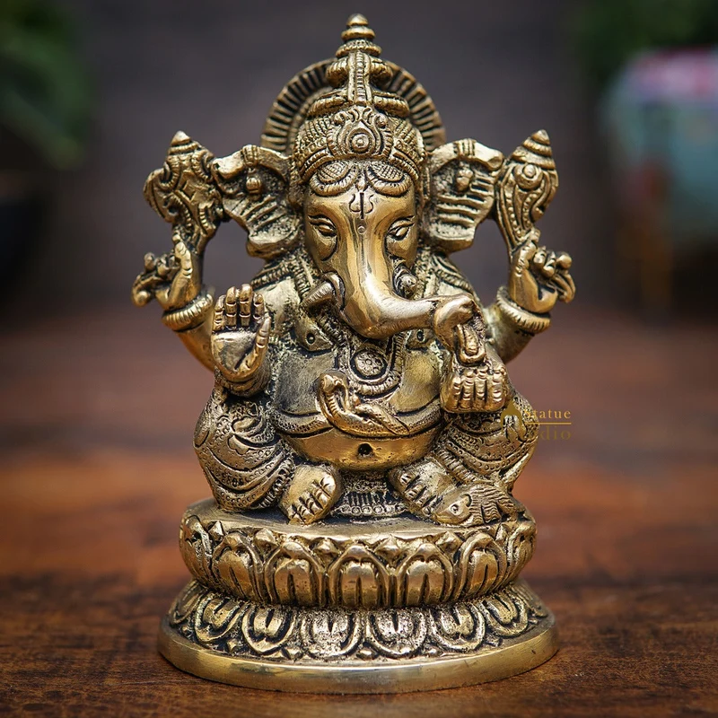 Brass Ganesha Statue Ganpati Idol For Home Office Diwali Puja Décor Idol Showpiece 5"