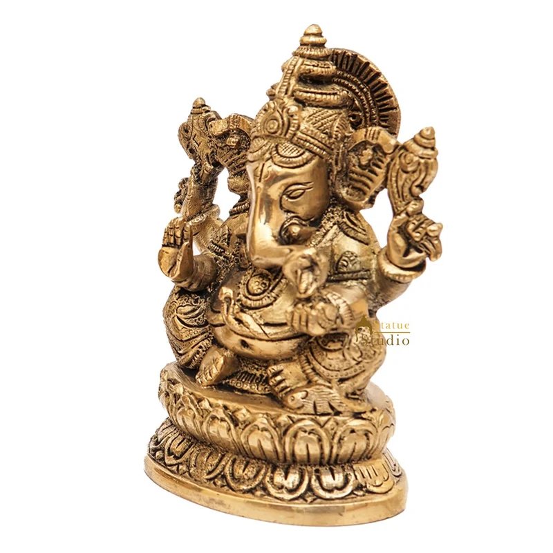 Brass Ganesha Statue Ganpati Idol For Home Office Diwali Puja Décor Idol Showpiece 5"