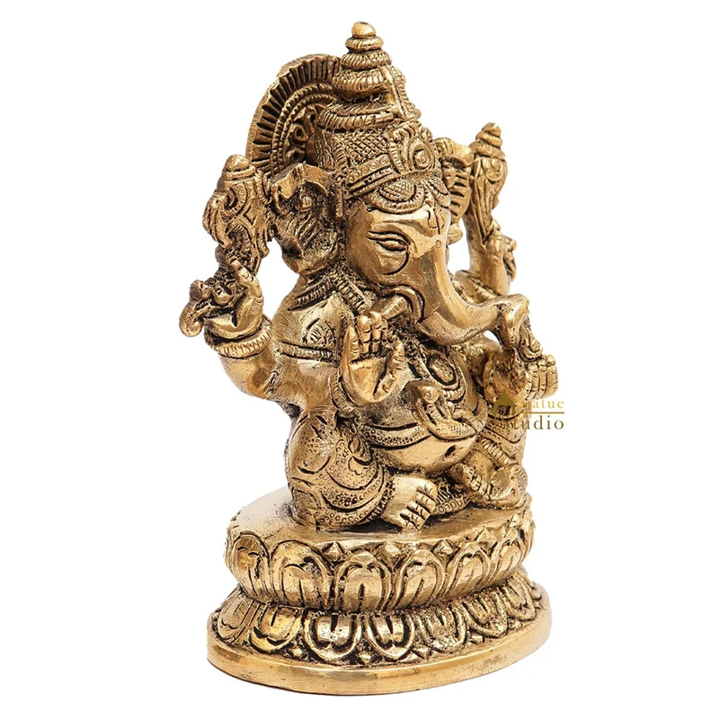 Brass Ganesha Statue Ganpati Idol For Home Office Diwali Puja Décor Idol Showpiece 5"