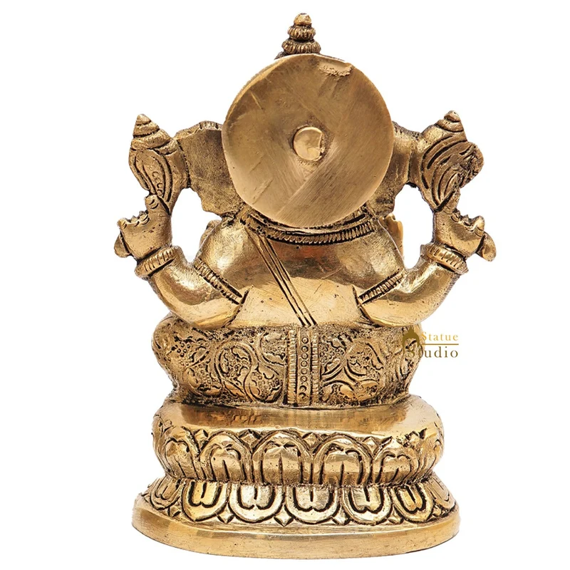Brass Ganesha Statue Ganpati Idol For Home Office Diwali Puja Décor Idol Showpiece 5"