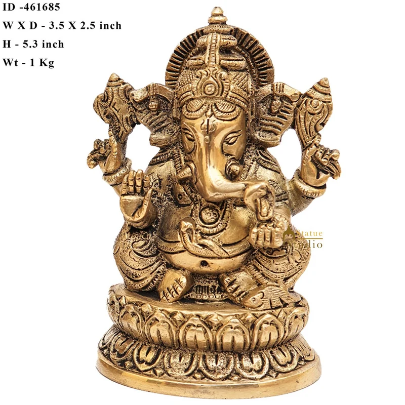 Brass Ganesha Statue Ganpati Idol For Home Office Diwali Puja Décor Idol Showpiece 5"