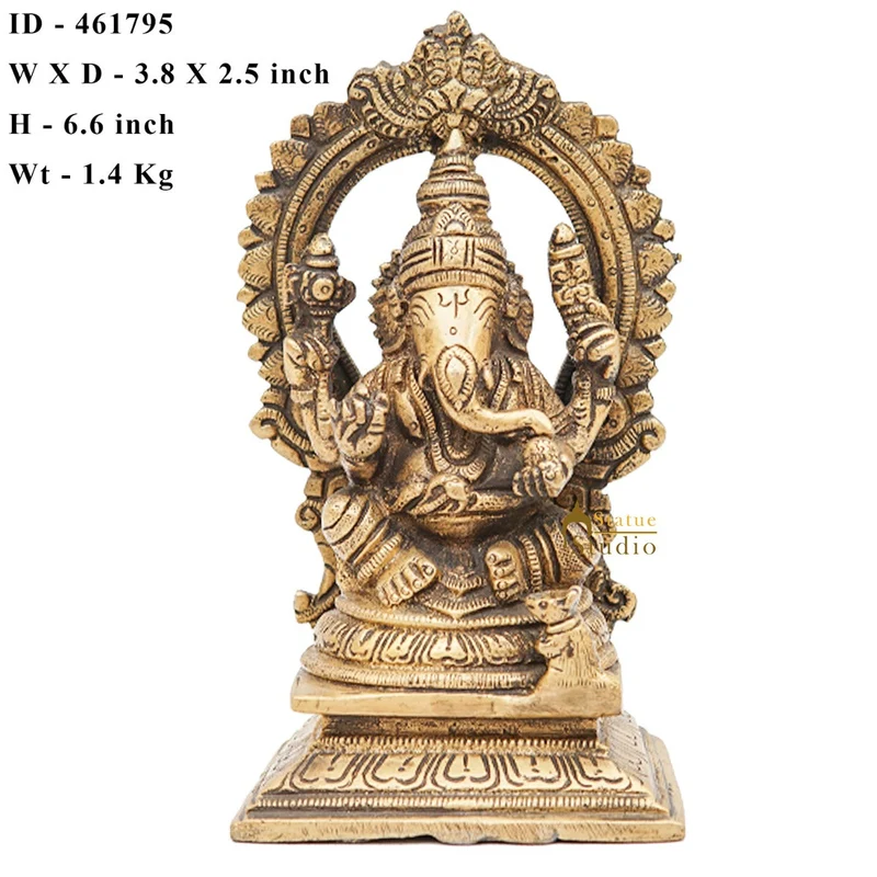 Brass Ganesha Statue Ganpati Idol Home Pooja Office Décor Diwali Gift Idol 6.5"