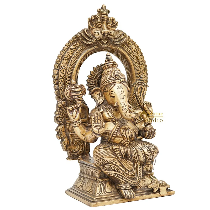 Brass Ganesha Statue Ganpati Idol Temple Home Décor For Diwali Puja Gift Showpiece 12"