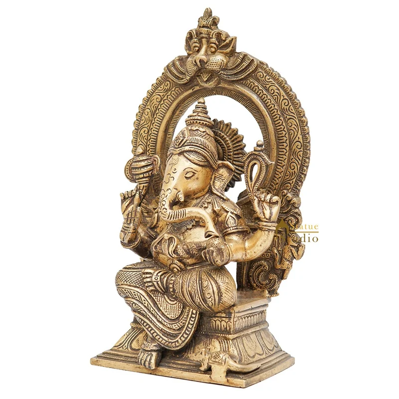Brass Ganesha Statue Ganpati Idol Temple Home Décor For Diwali Puja Gift Showpiece 12"