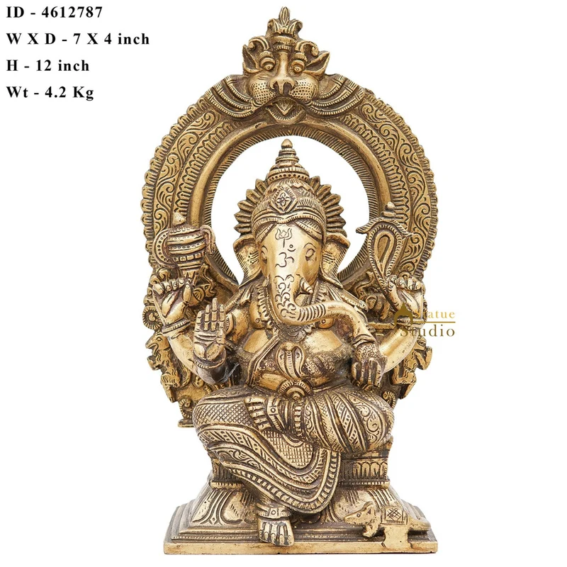 Brass Ganesha Statue Ganpati Idol Temple Home Décor For Diwali Puja Gift Showpiece 12"