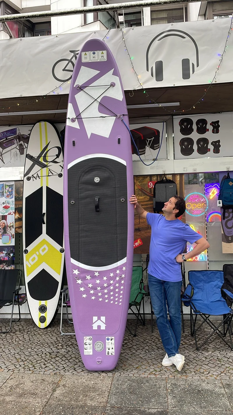 Aufblasbares SUP Board Set Lila 366 cm XXL – 2in1 Stand Up Paddle & Kajak Funktion mit Sitz, Paddel, Double-Action-Pumpe, Tragetasche & Reparaturset