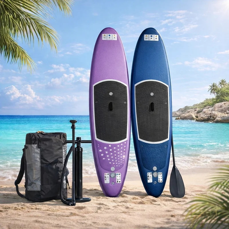 Aufblasbares SUP Board Set Lila 366 cm XXL – 2in1 Stand Up Paddle & Kajak Funktion mit Sitz, Paddel, Double-Action-Pumpe, Tragetasche & Reparaturset