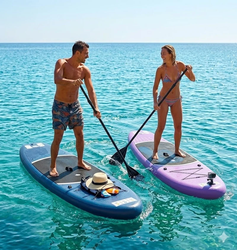 Aufblasbares SUP Board Set Lila 366 cm XXL – 2in1 Stand Up Paddle & Kajak Funktion mit Sitz, Paddel, Double-Action-Pumpe, Tragetasche & Reparaturset