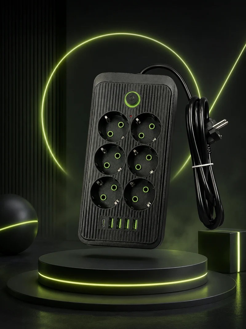 Steckdosenleiste 6 Fach mit 4 USB und USB-C Anschluss Mehrfachsteckdose mit Schalter