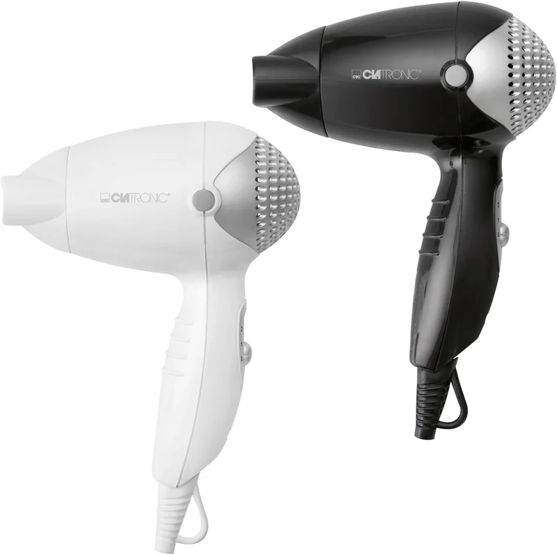 Clatronic® Reisehaartrockner | kompakte Größe | 1200 Watt | 2 Temperatur-/Leistungsstufen | Formdüse 360° drehbar (abnehmbar) | Aufhängeöse | Fön | HT 3393 schwarz oder weiß