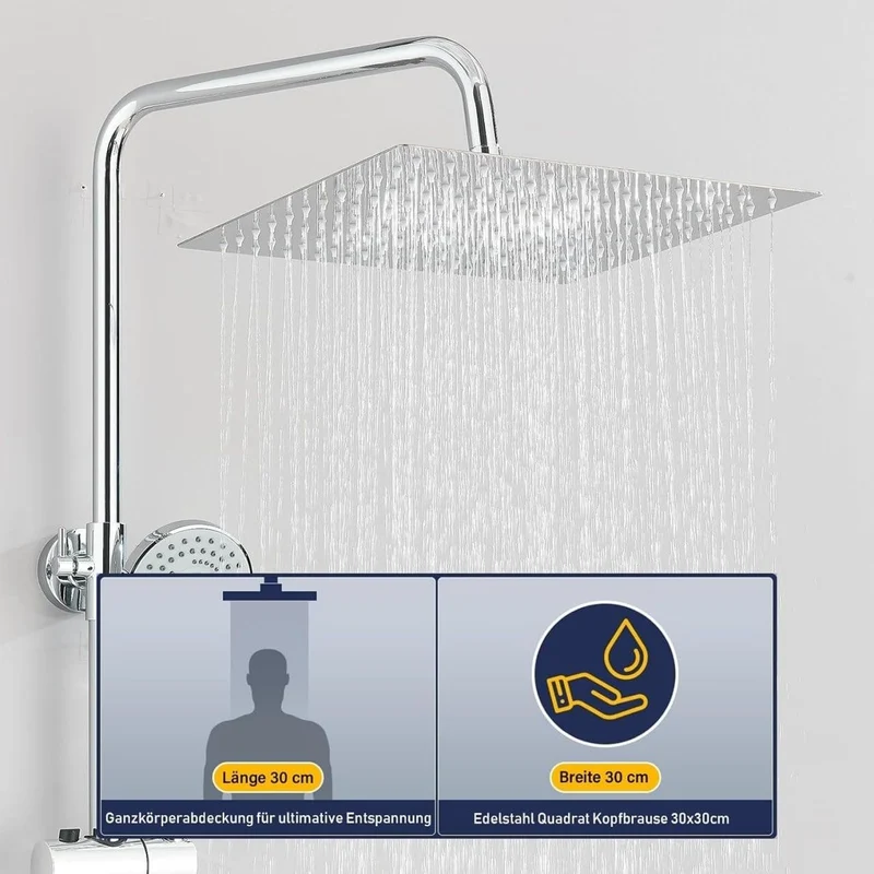 Edelstahl Regendusche Set 30x30cm Duschsystem Kopfbrause Handbrause Chrom