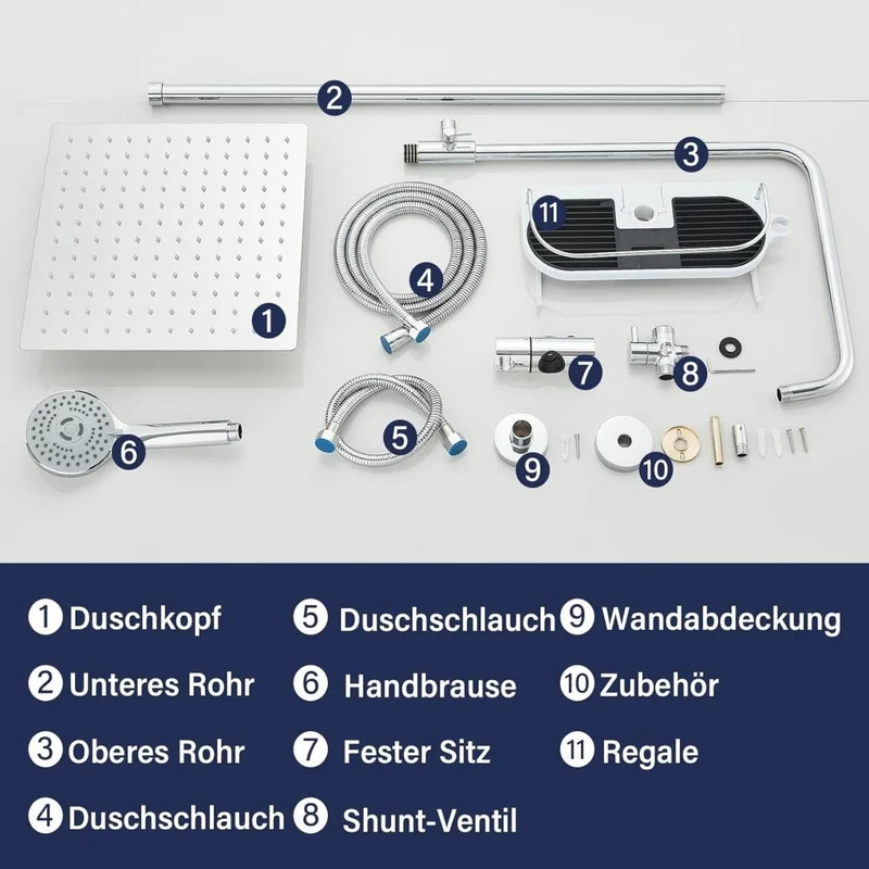 Edelstahl Regendusche Set 30x30cm Duschsystem Kopfbrause Handbrause Chrom