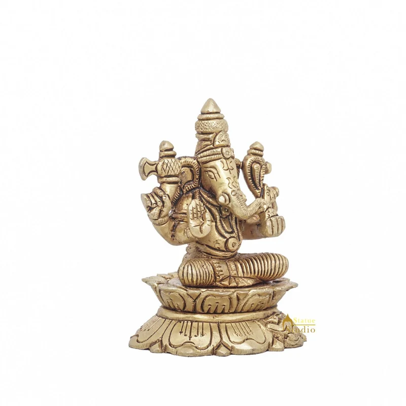 Brass Ganesha Statue Ganpati Sitting Small Idol Home Pooja Room Décor Gift 3"