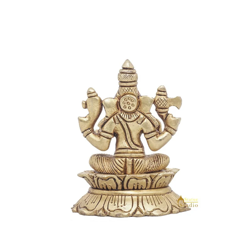 Brass Ganesha Statue Ganpati Sitting Small Idol Home Pooja Room Décor Gift 3"