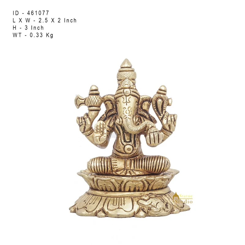 Brass Ganesha Statue Ganpati Sitting Small Idol Home Pooja Room Décor Gift 3"