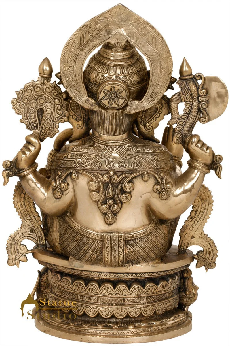 Brass Ganesha Statue Seated On OM Base Ganpati Idol Lucky Home Décor 2 Feet