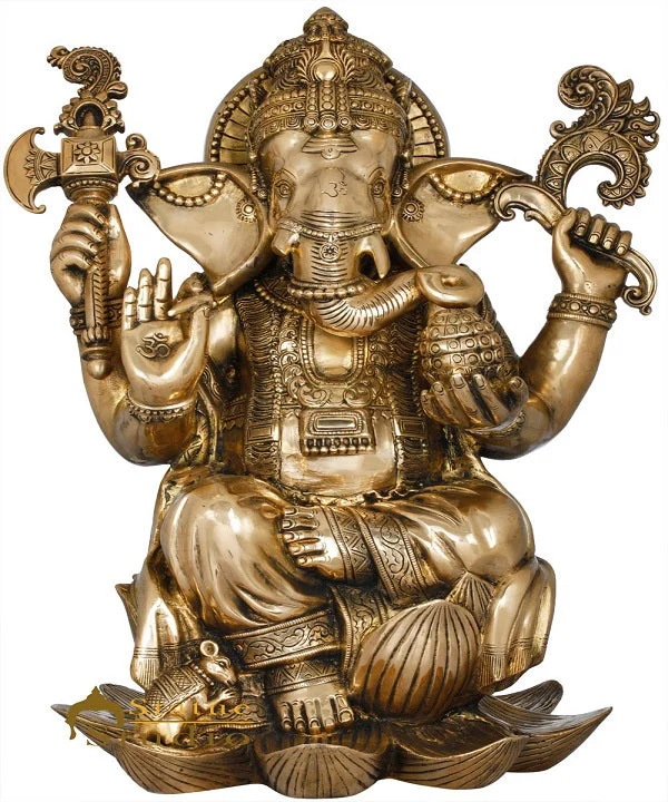 Brass Ganesha Statue Sitting Ganpati Idol Home Office Temple Garden Décor 2 Feet