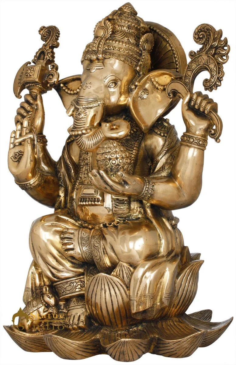Brass Ganesha Statue Sitting Ganpati Idol Home Office Temple Garden Décor 2 Feet