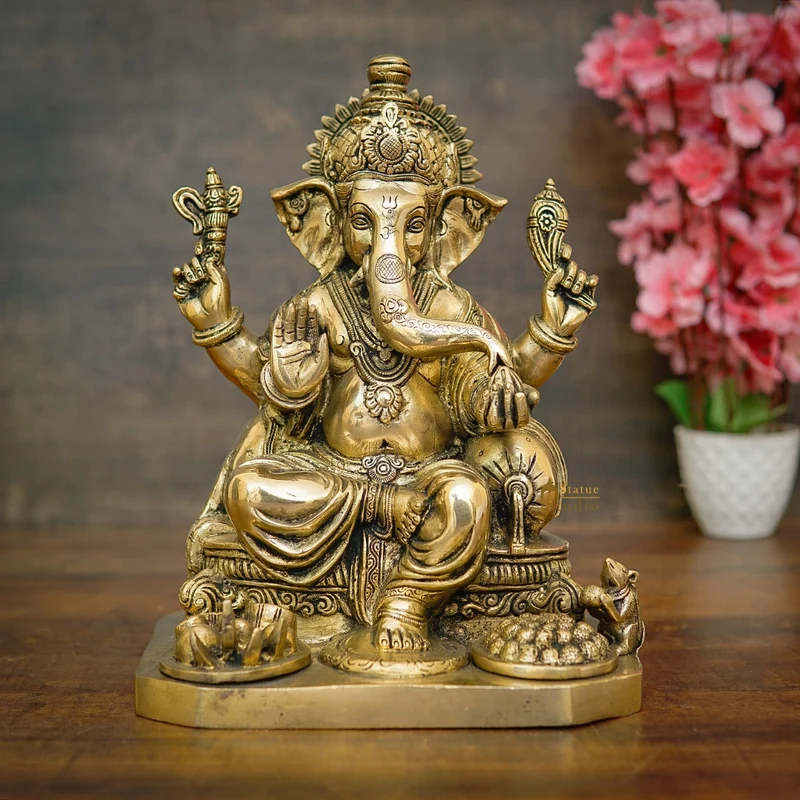 Brass Ganesha Statue Sitting Idol Home Office Diwali Room Décor Showpiece 12.5"