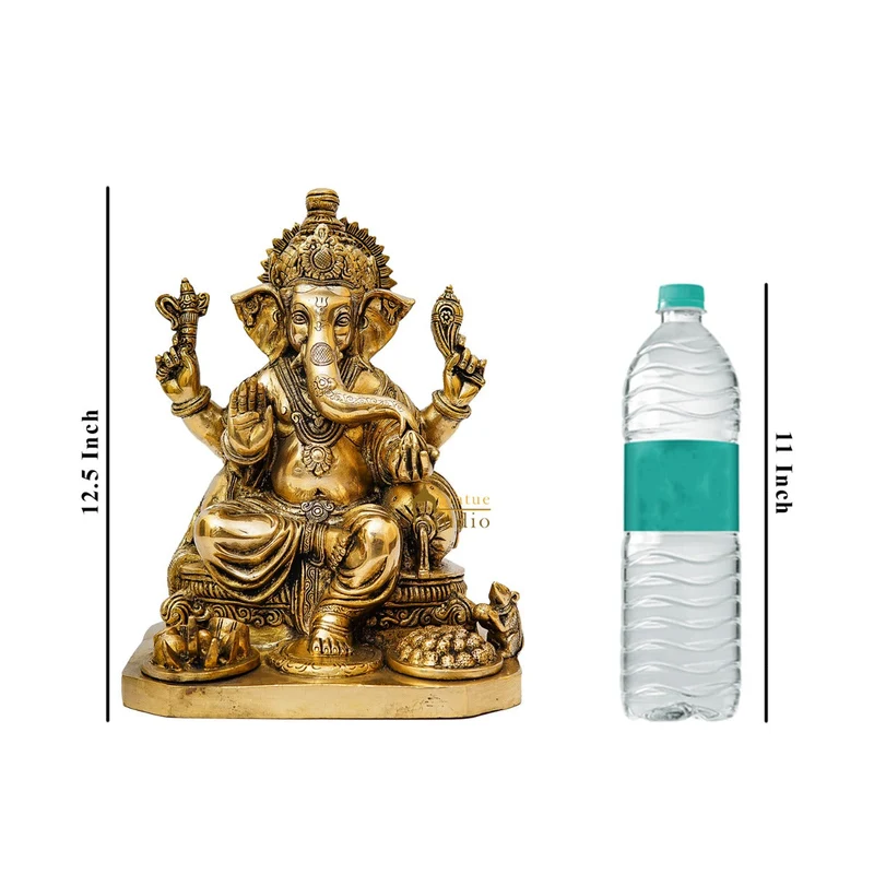 Brass Ganesha Statue Sitting Idol Home Office Diwali Room Décor Showpiece 12.5"