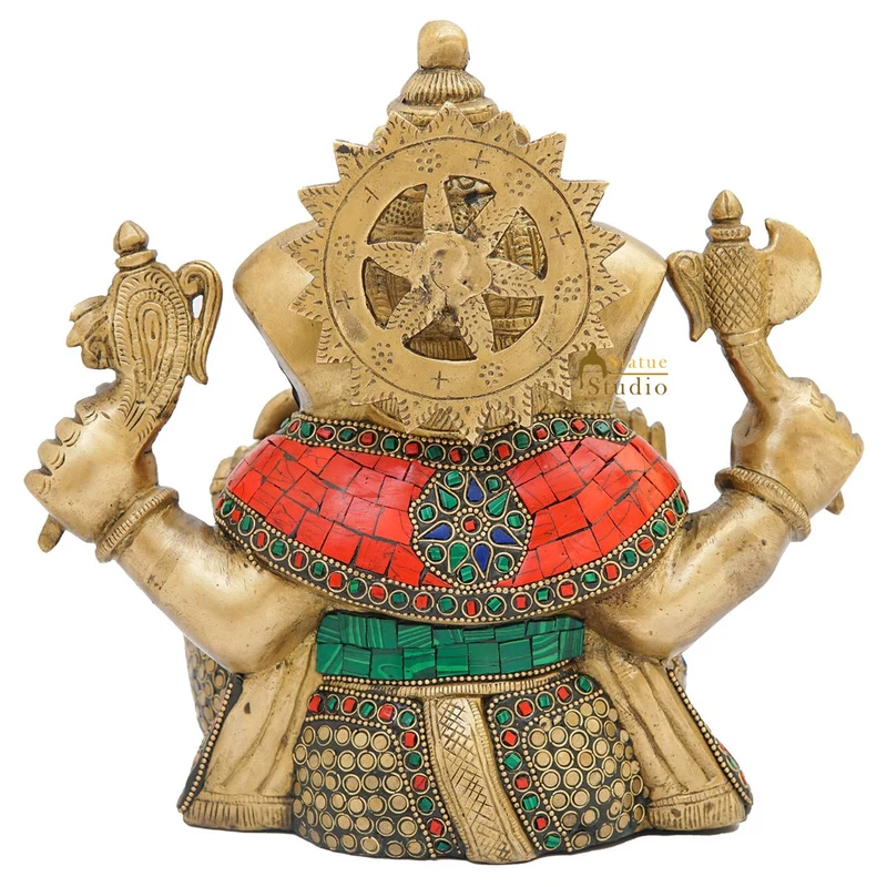 Brass Ganesha Statue Sitting Idol Home Office Diwali Room Décor Showpiece 9"