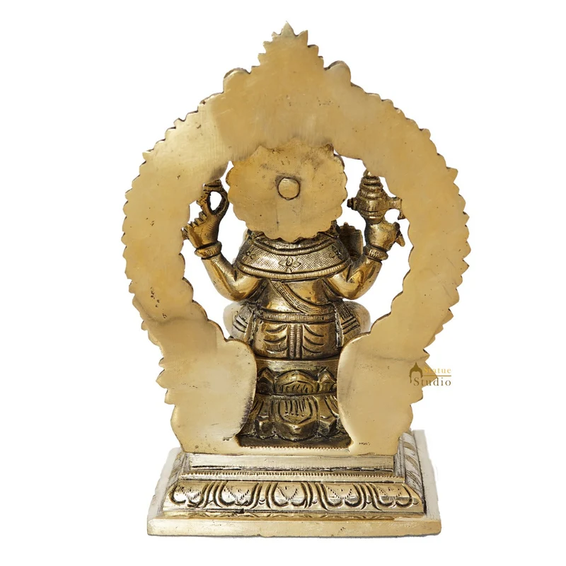 Brass Ganesha Statue With Frame Ganpati Idol Home Diwali Décor Gift 7"