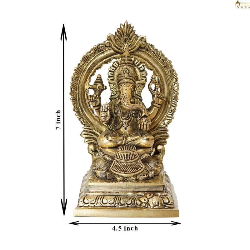 Brass Ganesha Statue With Frame Ganpati Idol Home Diwali Décor Gift 7"