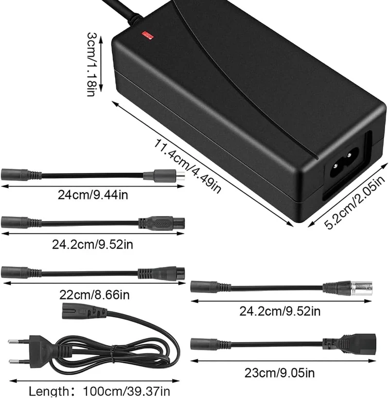Ladegeräte für Scooter, 42V 2A Hoverboard Ladekabel mit 6 Anschlüssen, E Scooter Ladegerät, Kompatibel mit Ninebot, Xiaomi M365, M365 Pro, Pro2, Mi 3 und Mehr Scooter/Hoverboard/Fahrrad