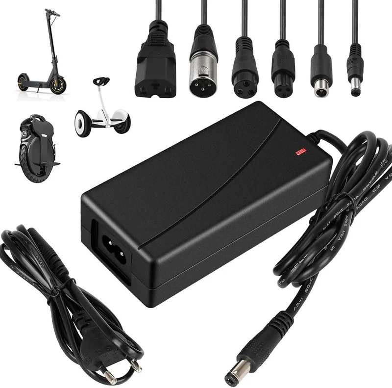 Ladegeräte für Scooter, 42V 2A Hoverboard Ladekabel mit 6 Anschlüssen, E Scooter Ladegerät, Kompatibel mit Ninebot, Xiaomi M365, M365 Pro, Pro2, Mi 3 und Mehr Scooter/Hoverboard/Fahrrad